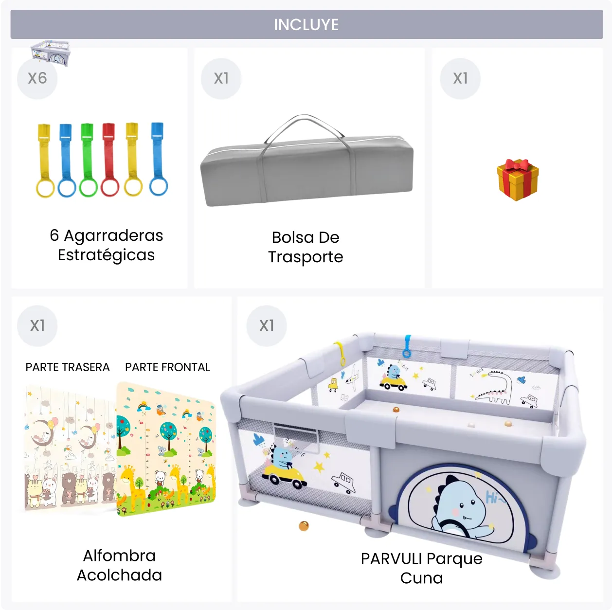 PARVULI® Parque Infantil Bebé + Alfombra de Juegos + Agarraderas - PARVULI