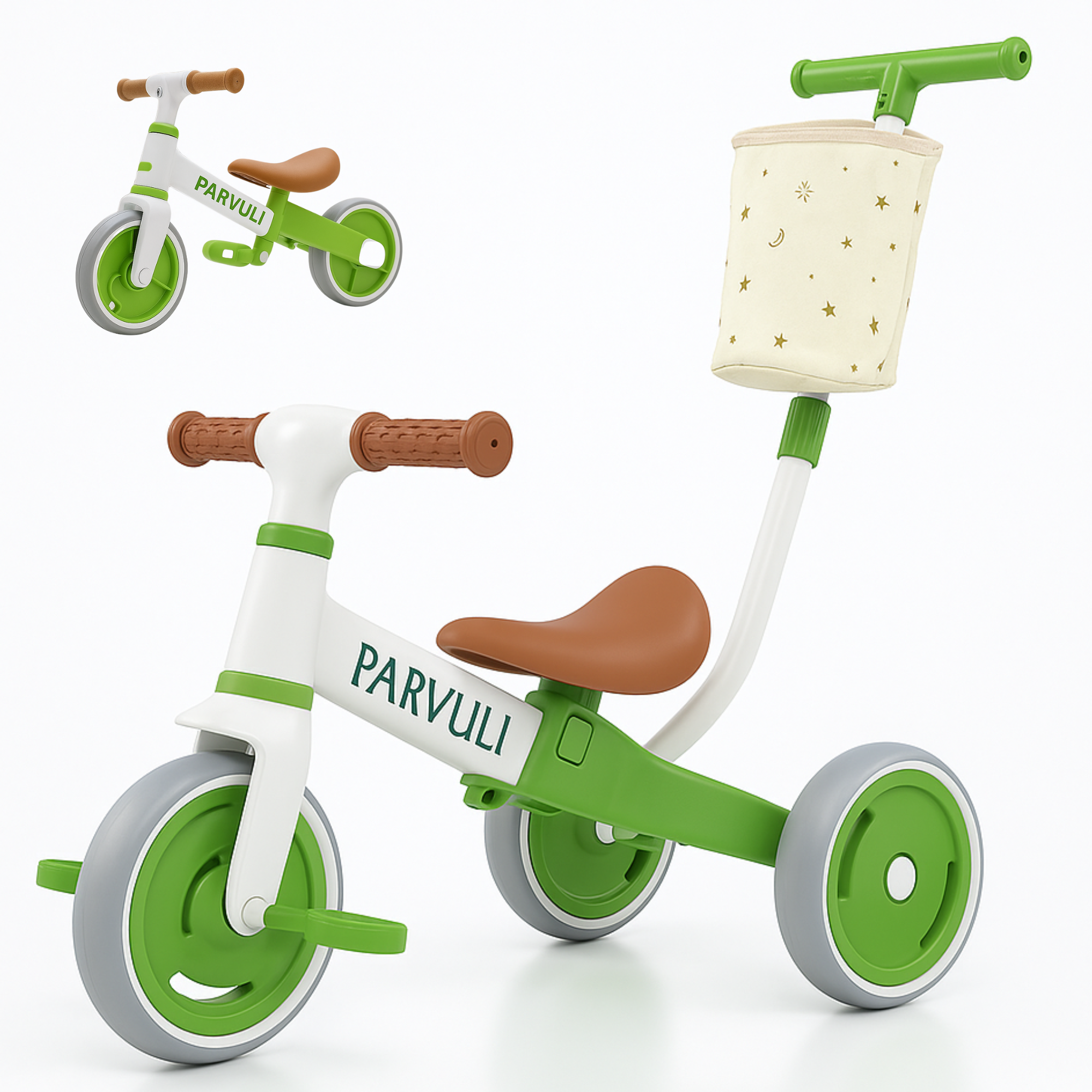 Spielwerk Triciclo Evolutivo Para Niños Con Cinturón De Seguridad, Cesta, Barra De Empuje Desmontable Y Reposapiés Ajustable, Azul, Ideal De 18 Meses A 3 Años
