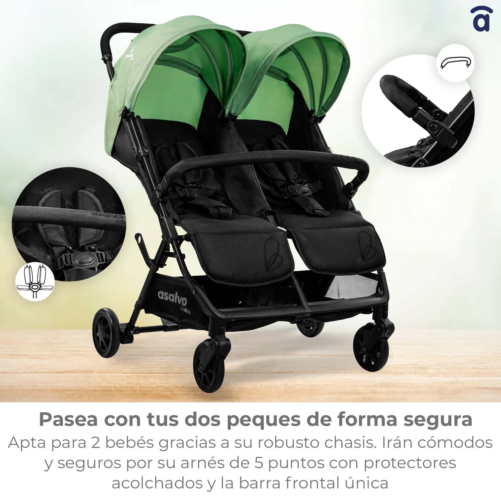 Silla Gemelar Henry Gris - Ligera, Compacta y Manejable para Dos Niños"