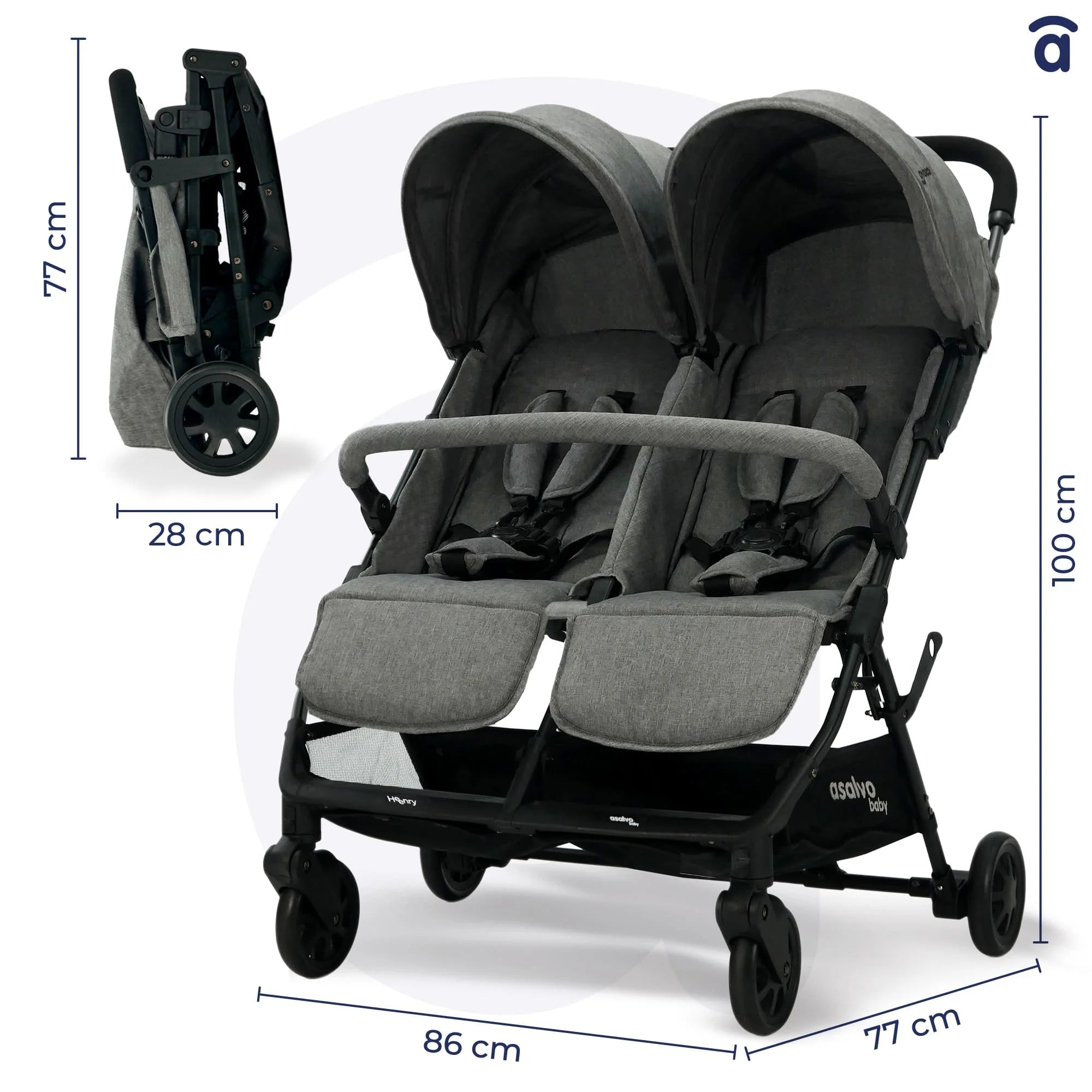 Silla Gemelar Henry Gris - Ligera, Compacta y Manejable para Dos Niños"