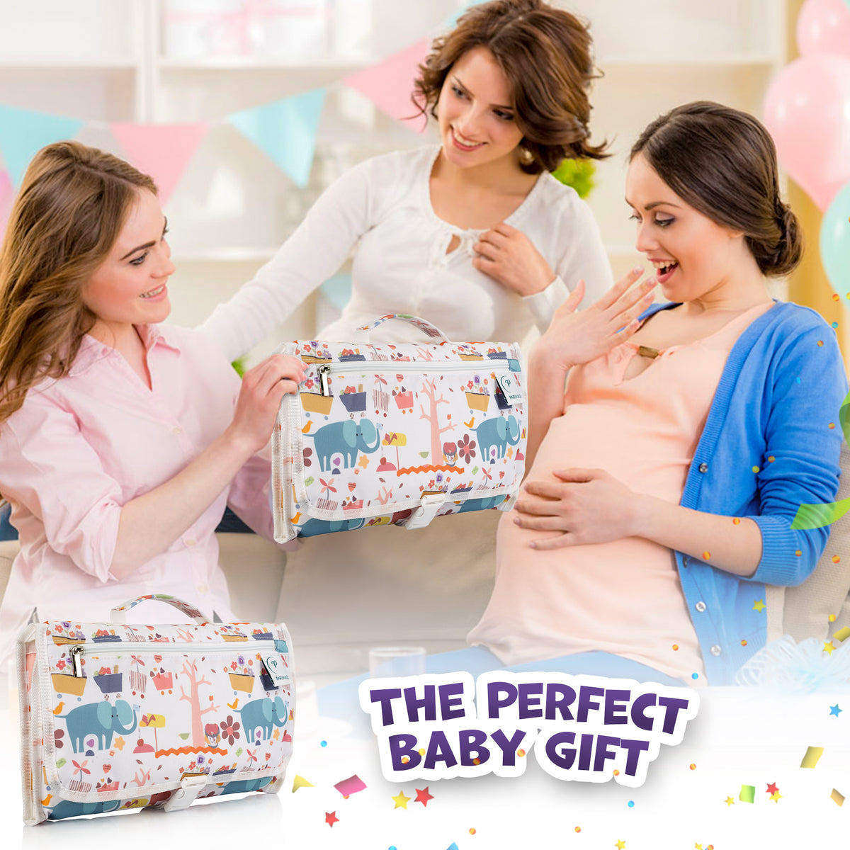 PARVULÍ PACK Cambiador de Bebe Portatil XL Con Chupetero | Regalos Originales para Recien Nacidos | Plegable e Impermeable Que Mantiene al Bebe Cómodo y Limpio