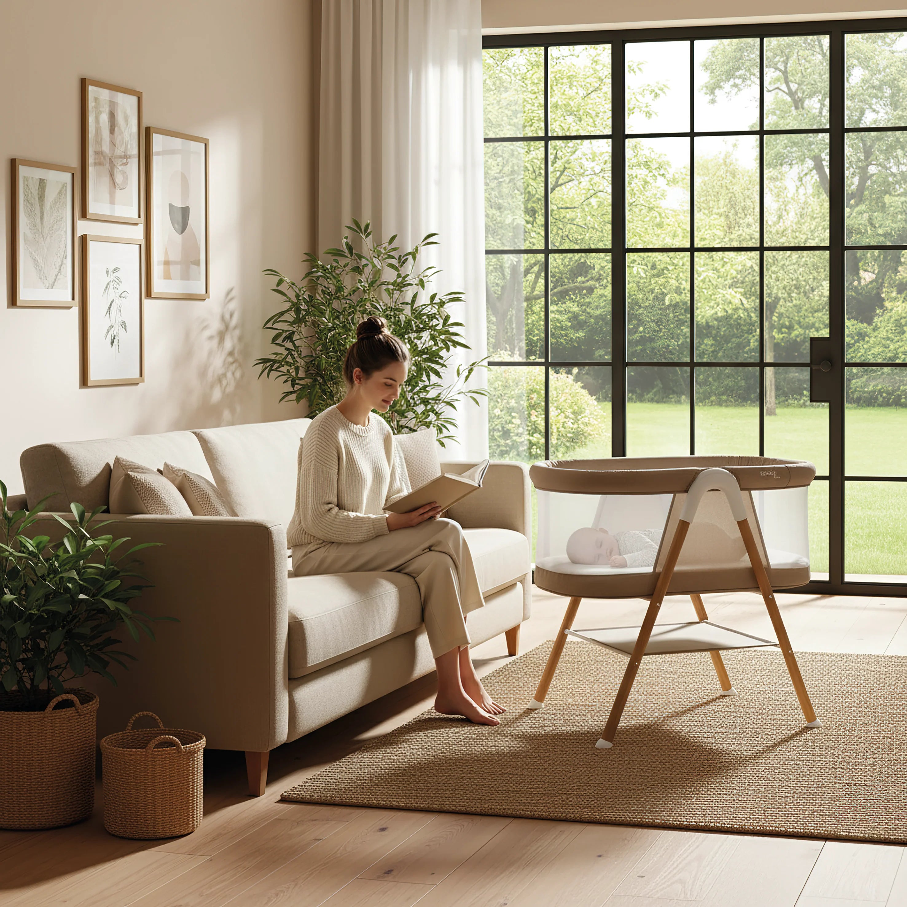 Minicuna Nidus Beige - Cuna Colecho con Ventanas de Rejilla Transpirable