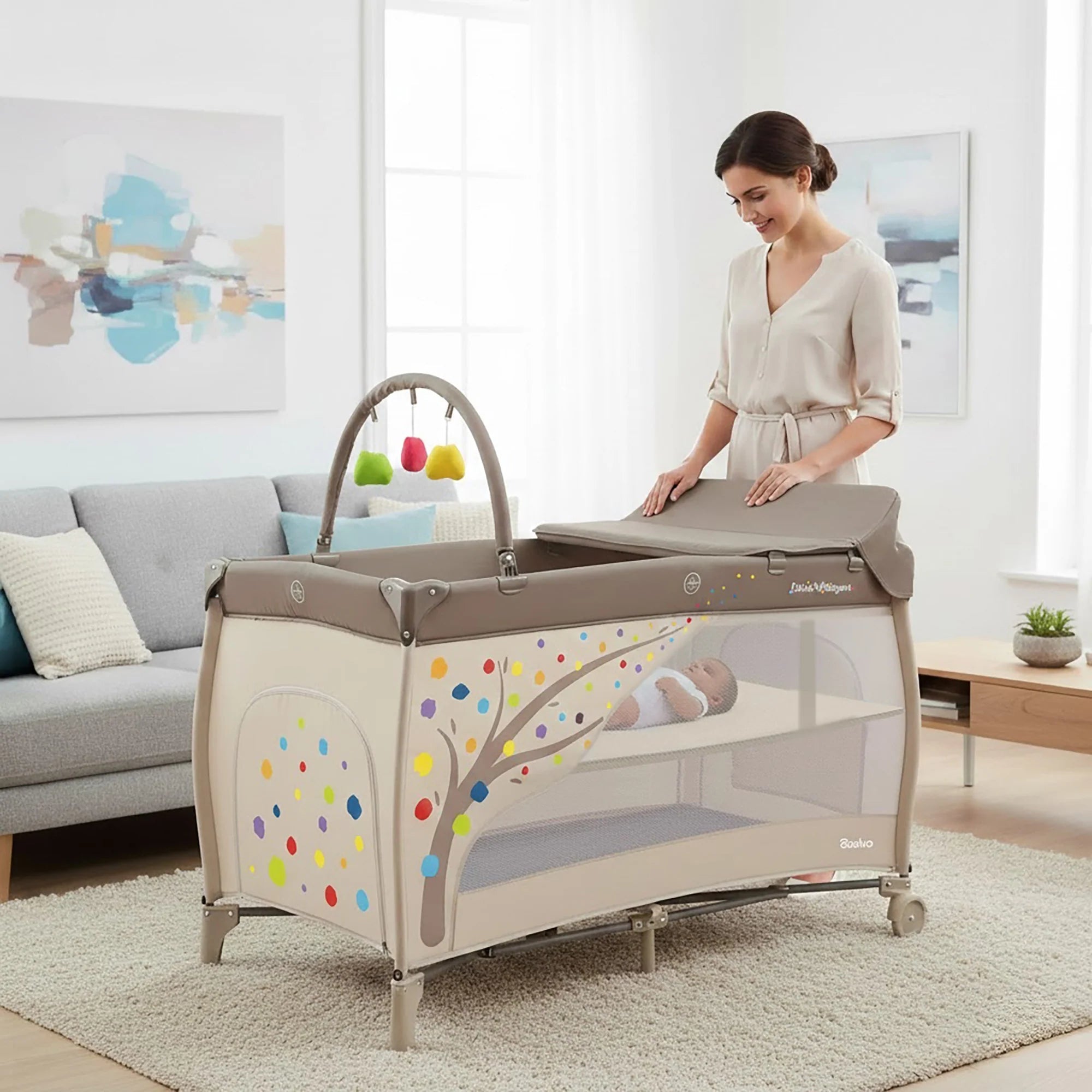 Cuna de Viaje Completa PARVULI con Cambiador - Plegable y Portátil