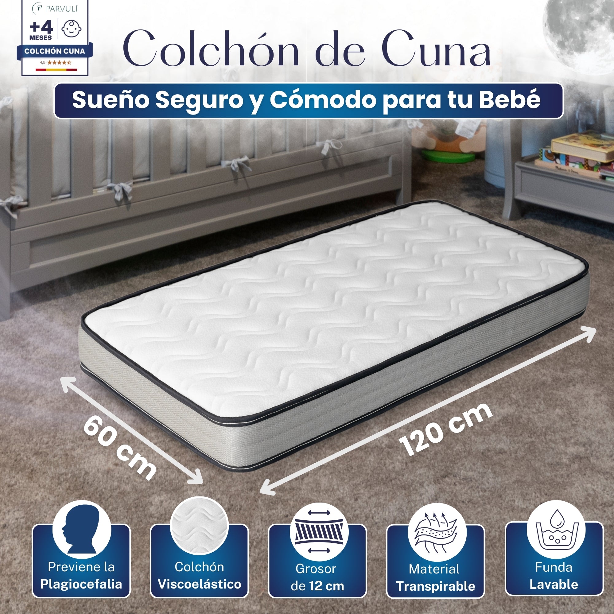 PARVULI™ Colchón para Cuna con Funda Impermeable