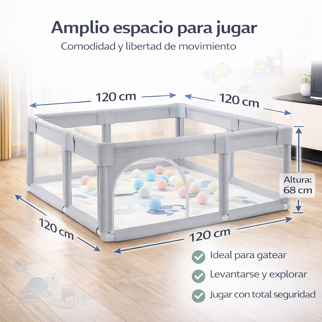 PARVULI® Parque Infantil Bebé + Alfombra de Juegos + 6 Agarraderas - PARVULI