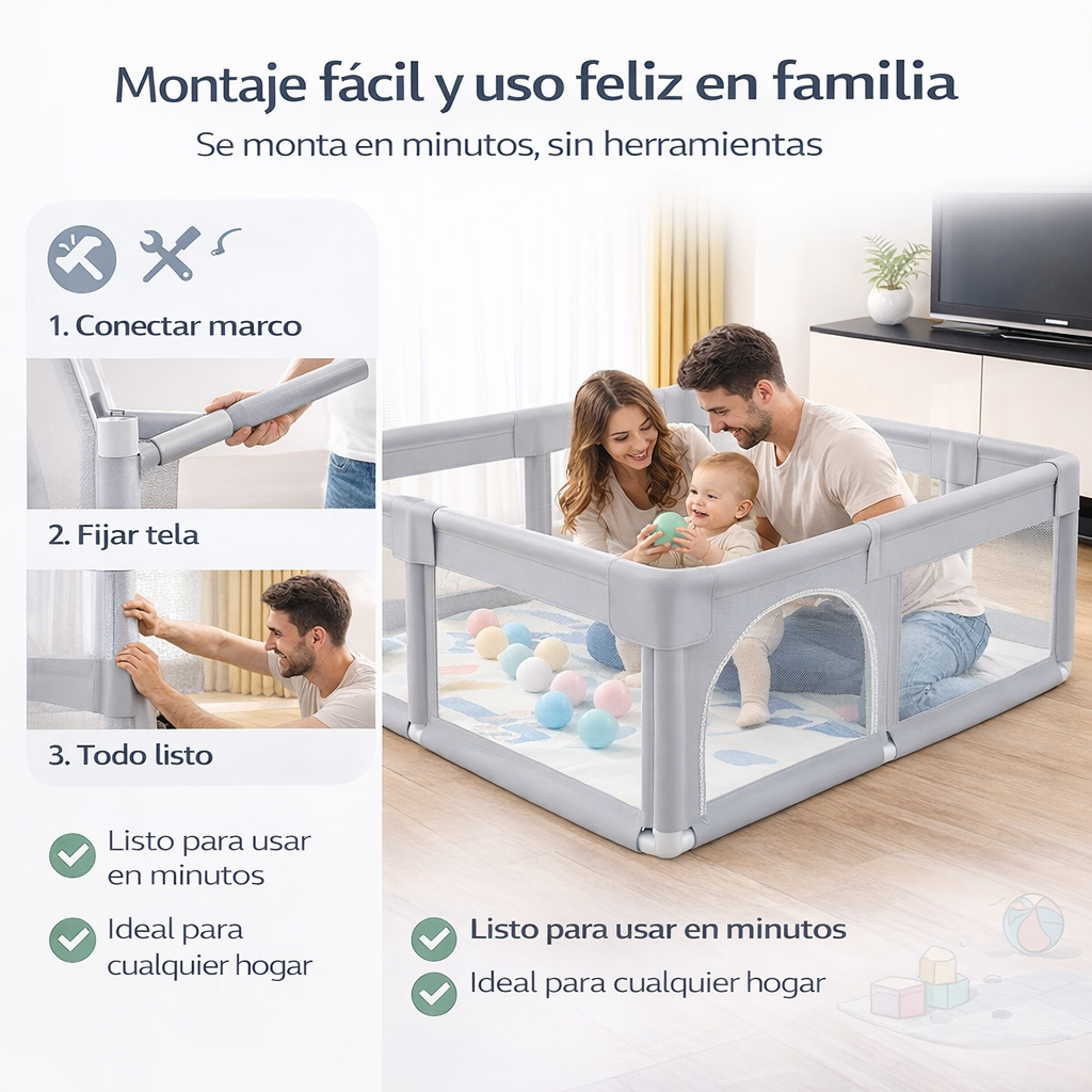 PARVULI® Parque Infantil Bebé + Alfombra de Juegos + 6 Agarraderas - PARVULI