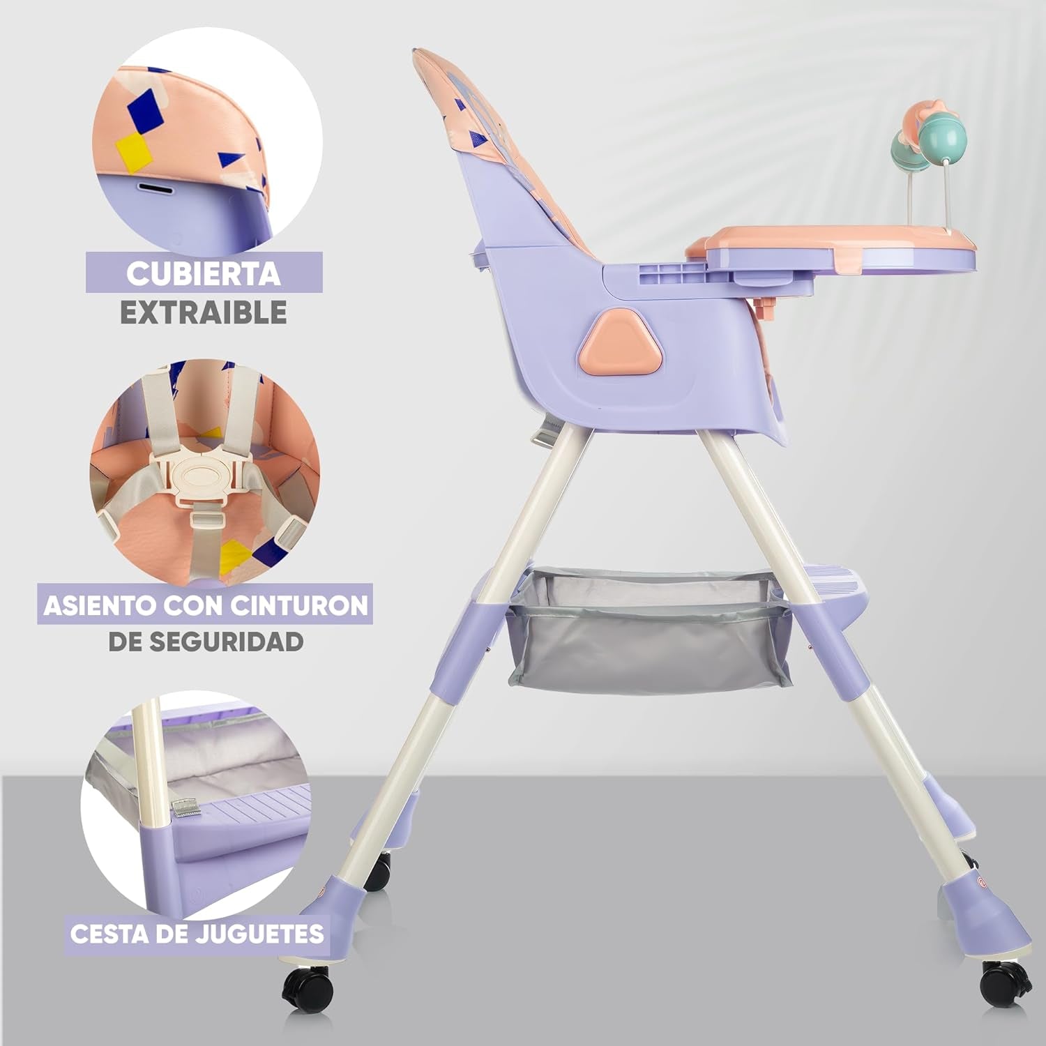 PARVULI Tronas De Bebe Con Babero Y Vajilla De Silicona - Trona De Bebe Evolutiva Hasta 25Kg - Silla De Comer Portatil Para Bebe (Estampado Rosa)