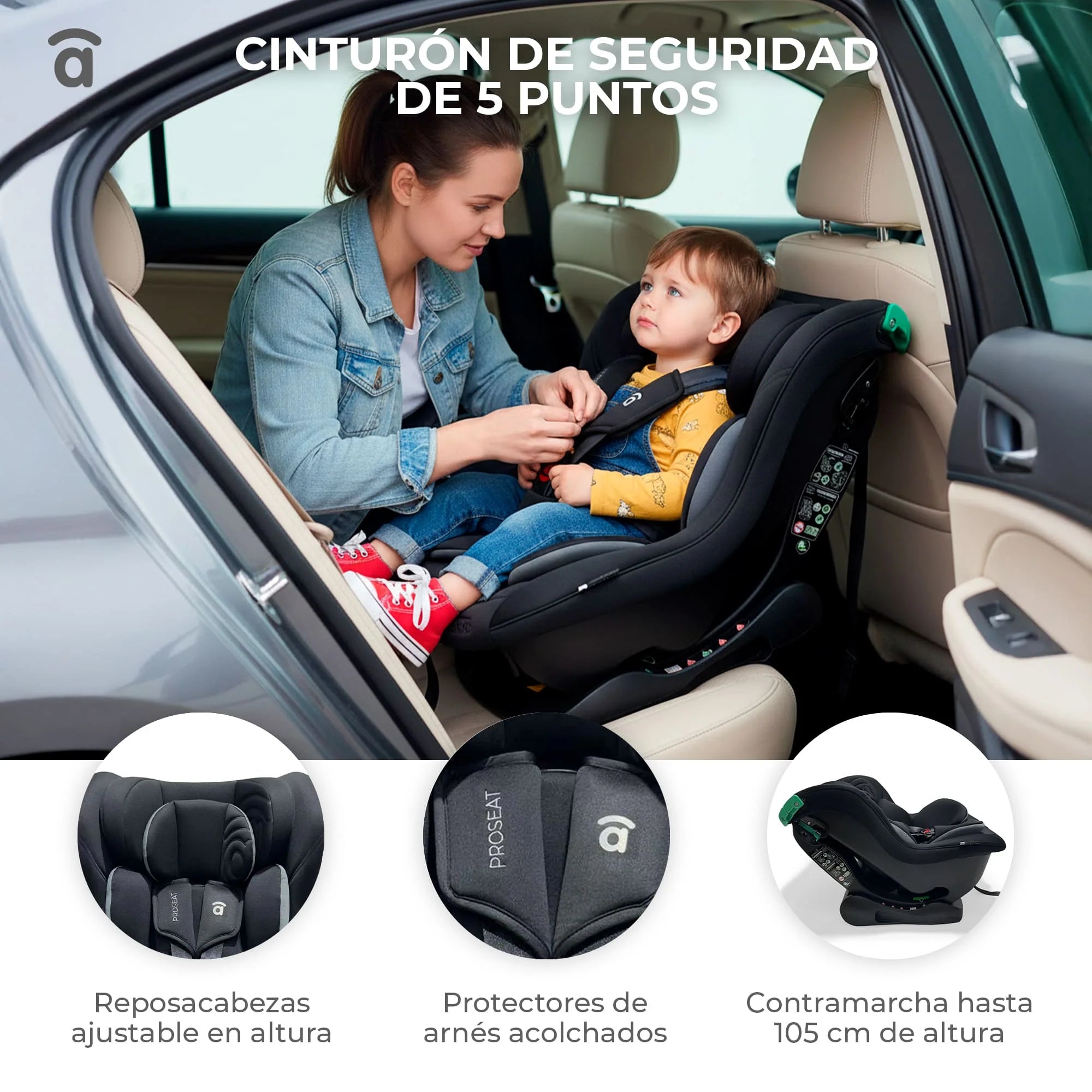 Silla de Auto Proseat Convertible - Grupo 0+/1/2 (40-105 cm) con Protección Lateral