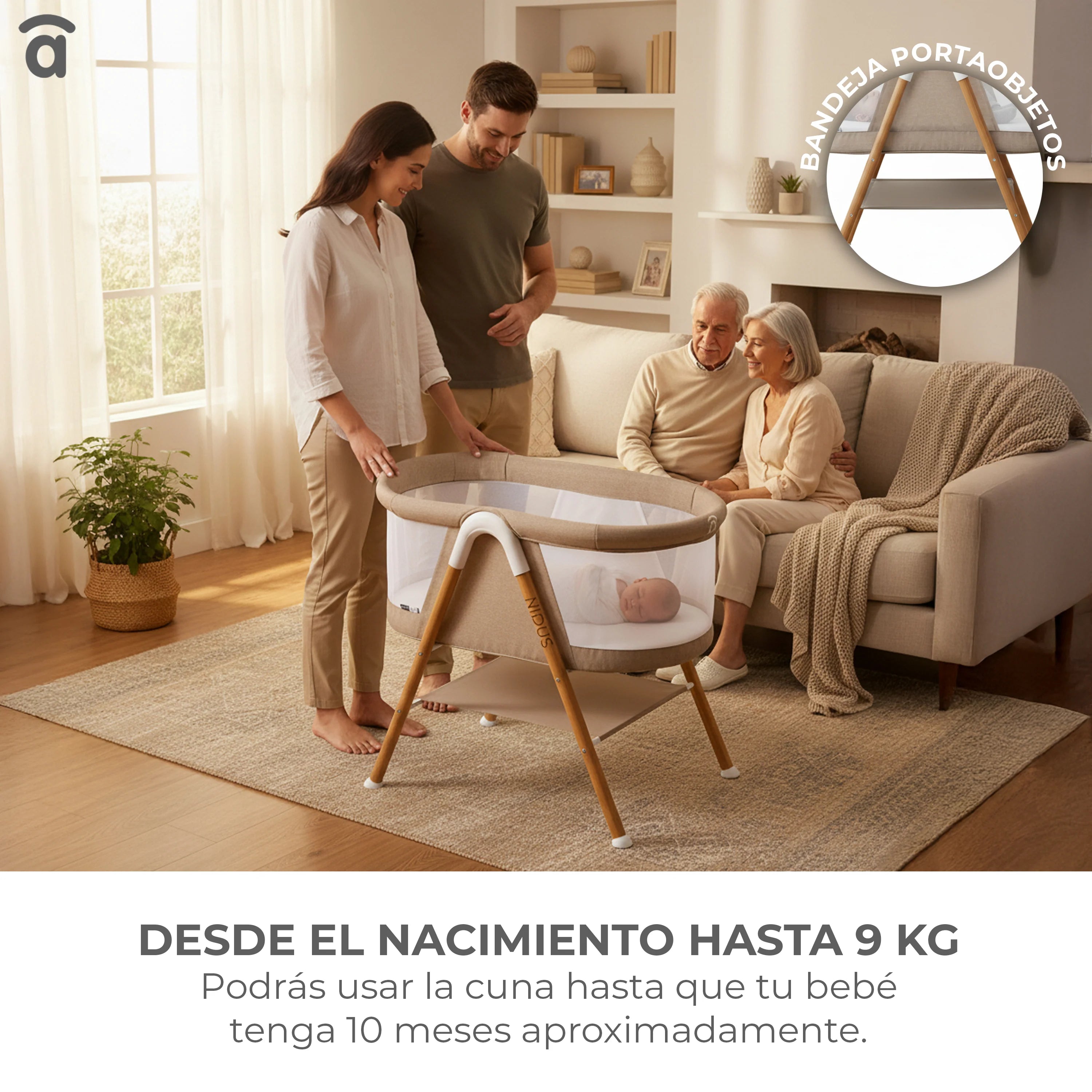 Minicuna Nidus Beige - Cuna Colecho con Ventanas de Rejilla Transpirable