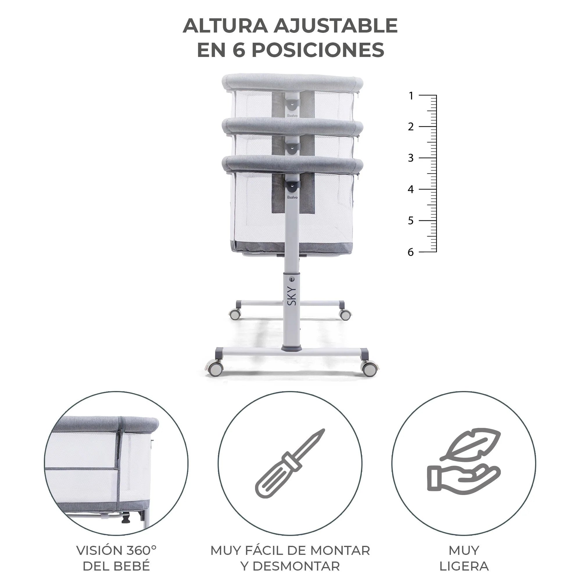 Minicuna de Colecho Sky - 6 Alturas Ajustables y Malla 360º