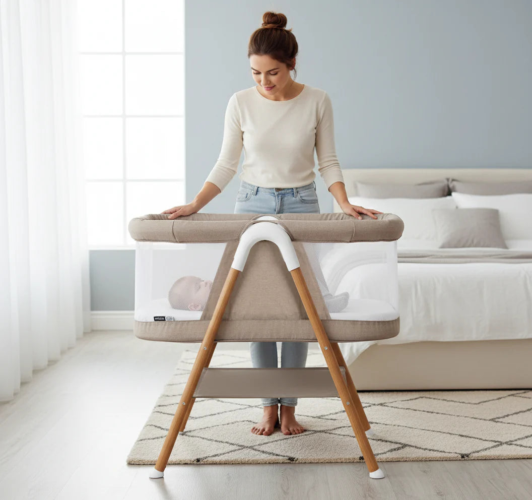 Minicuna Nidus Beige - Cuna Colecho con Ventanas de Rejilla Transpirable