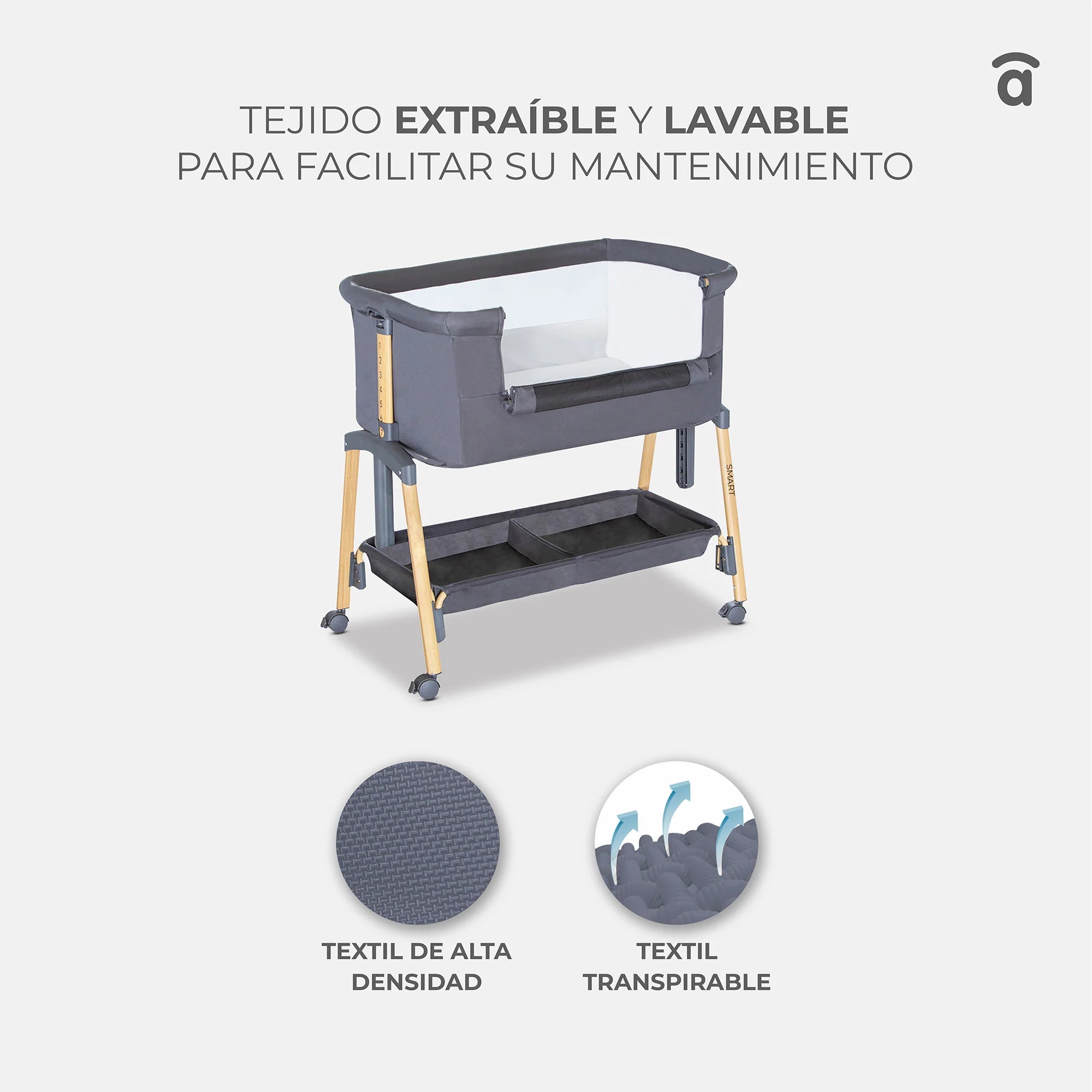 Minicuna de Colecho Smart 2 en 1 - Regulable en Altura con Patas Efecto Madera
