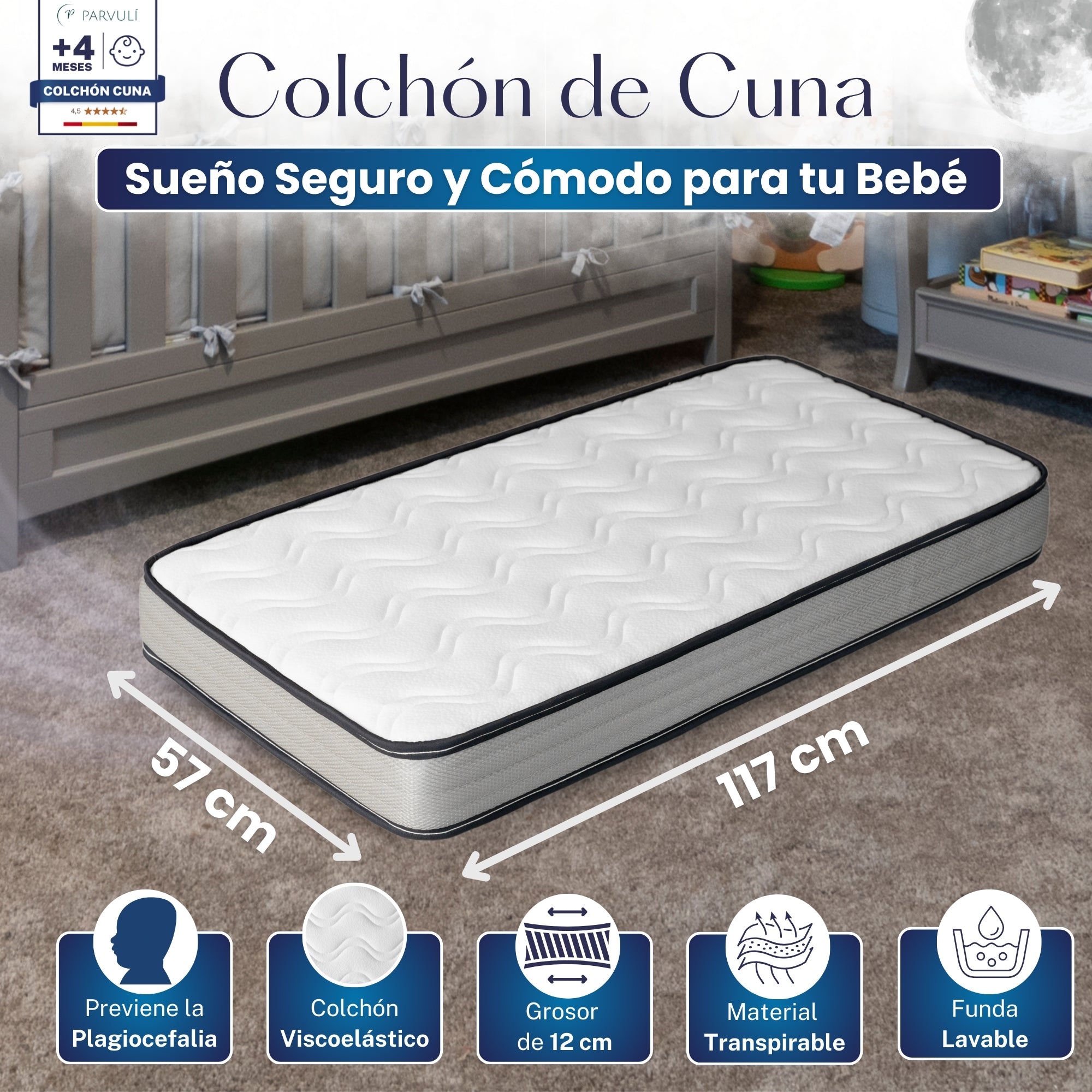 PARVULI™ Colchón para Cuna con Funda Impermeable