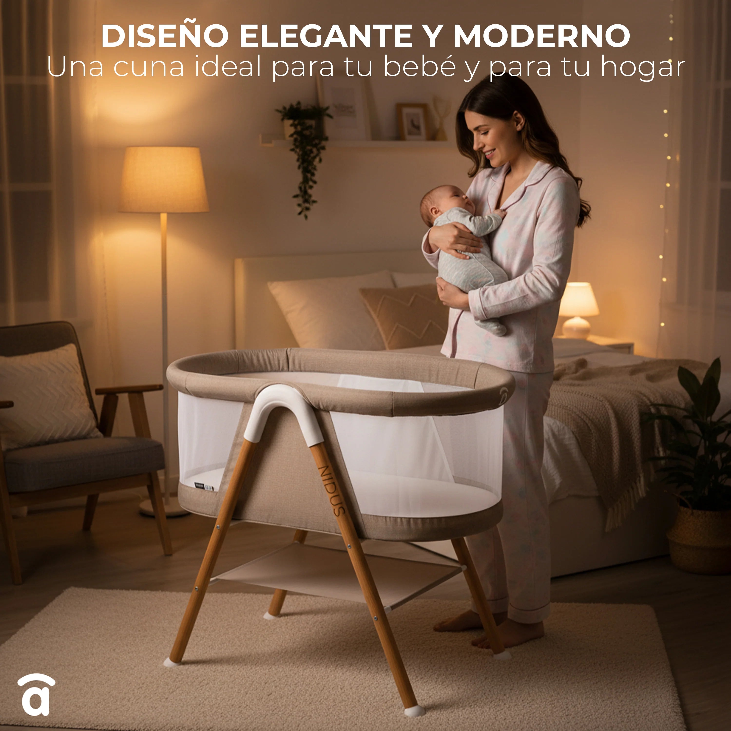 Minicuna Nidus Beige - Cuna Colecho con Ventanas de Rejilla Transpirable