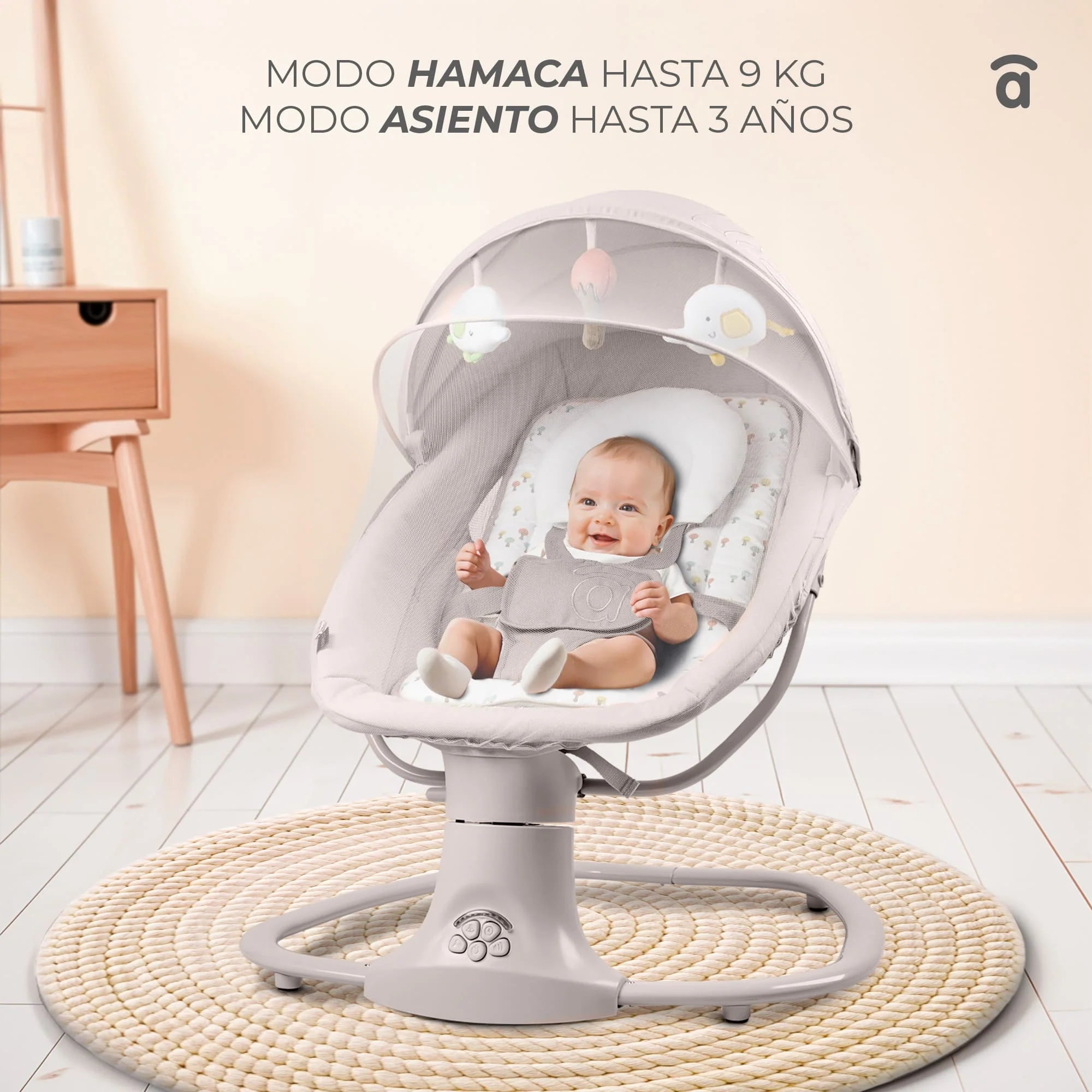 Hamaca Balancín Kahlo Gris con Bluetooth, Música y Vibración 0-3 Años