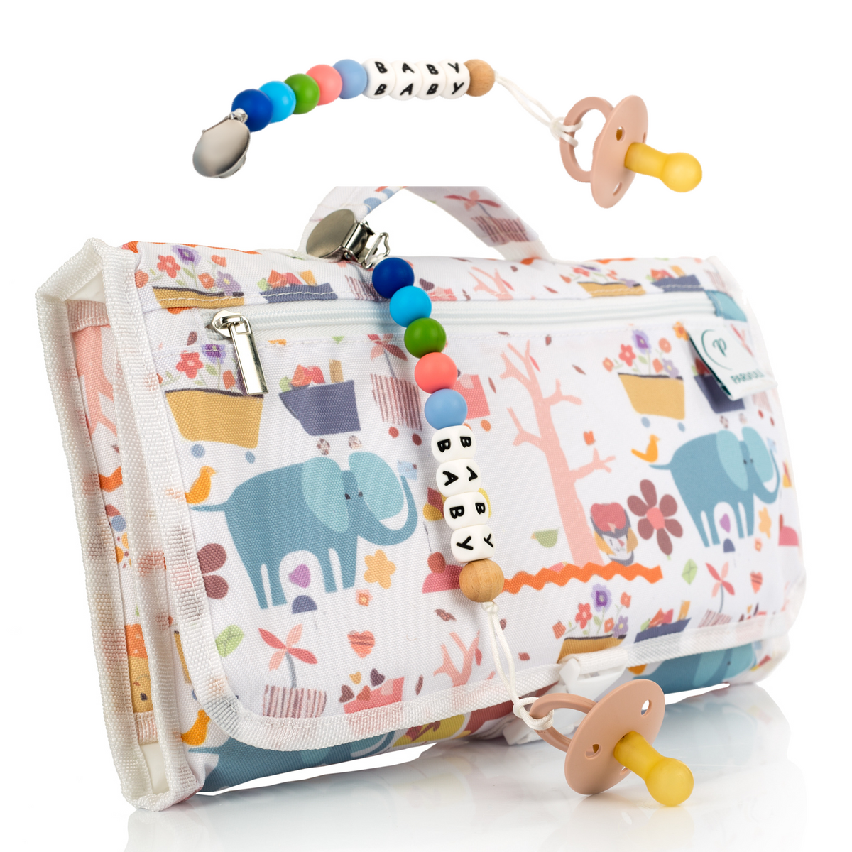 PARVULÍ PACK Cambiador de Bebe Portatil XL Con Chupetero | Regalos Originales para Recien Nacidos | Plegable e Impermeable Que Mantiene al Bebe Cómodo y Limpio