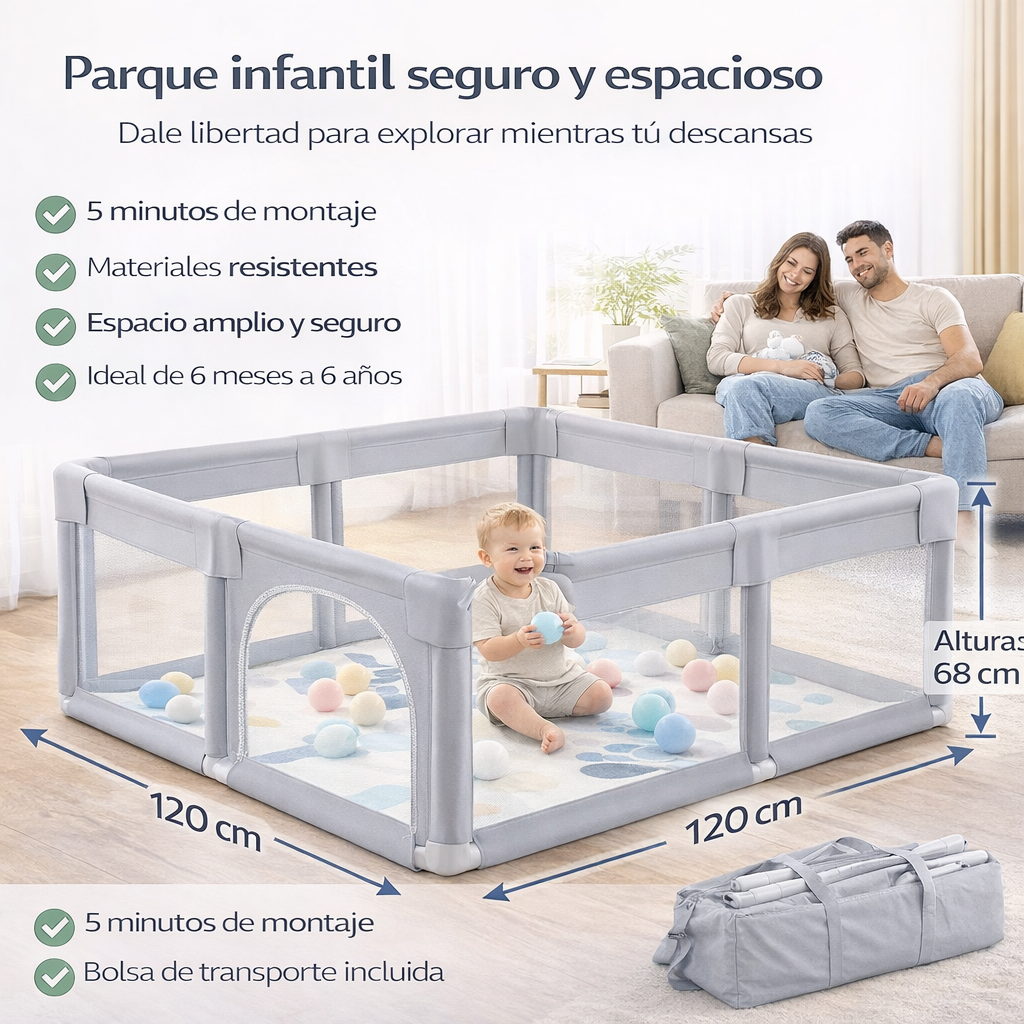 PARVULI® Parque Infantil Bebé + Alfombra de Juegos + 6 Agarraderas - PARVULI
