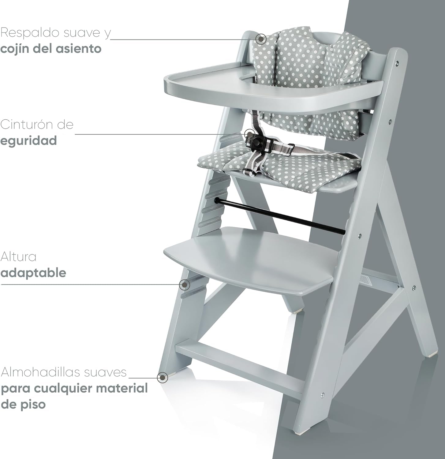 PARVULI Trona Bebe Madera Con Cojín, Vajilla De Silicona Y Babero - Trona Evolutiva Bebe De 6 Meses a 12 Años - Silla Para Comer Bebe Con Bandeja - Tronas De Bebe Para Mesa, Comedor De 80X58X48Cm