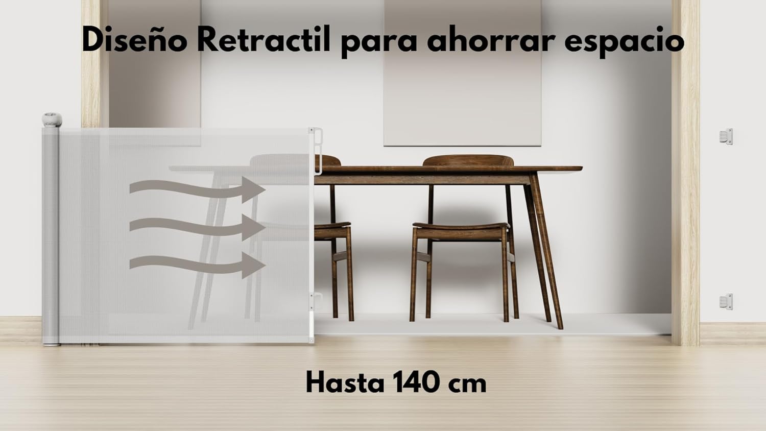 PARVULÍ Barrera Seguridad Niños Escalera Retráctil 0 a 140 Cm + 2 Protectores De Puerta - Valla Seguridad Infantil - Barrera Perros Puerta - Puerta Escalera Bebe Seguridad - Interiores Y Exteriores