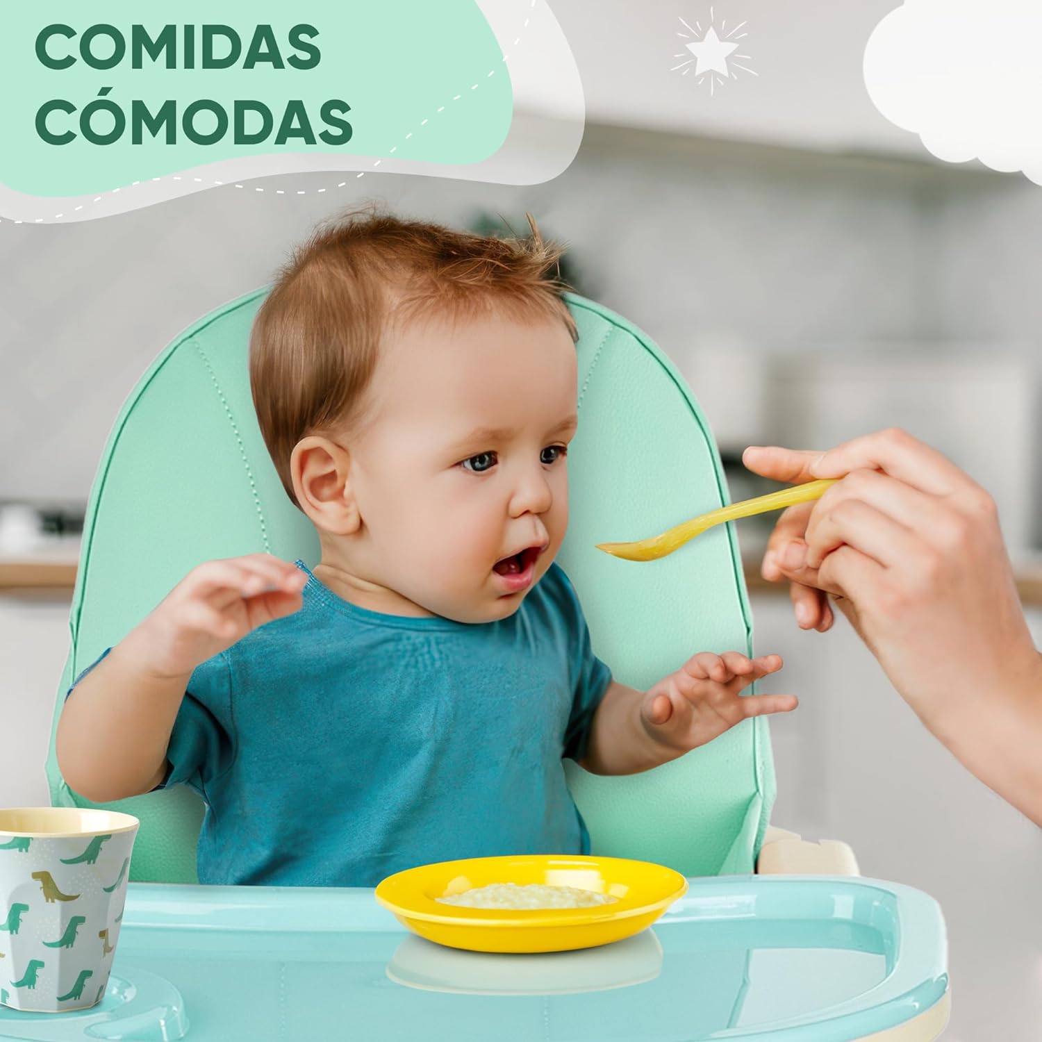 PARVULI Tronas De Bebe Con Babero De Silicona | Evolutiva Para Bebe De Hasta 25 Kg | Silla De Bebe Con Bandeja Para Comer | Trona De Bebe Plegable Y Ajustable (AZUL)