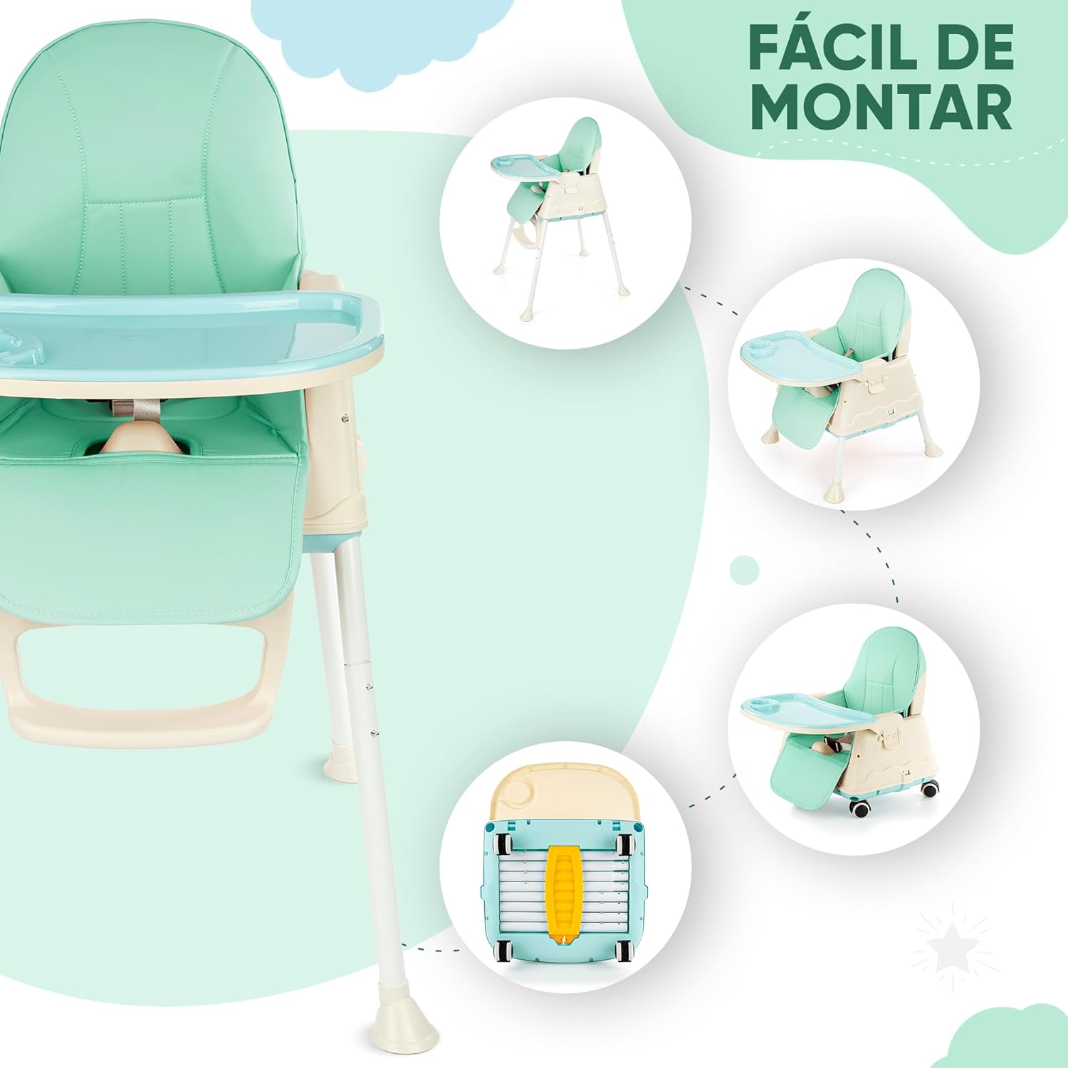 PARVULI Tronas De Bebe Con Babero De Silicona | Evolutiva Para Bebe De Hasta 25 Kg | Silla De Bebe Con Bandeja Para Comer | Trona De Bebe Plegable Y Ajustable (AZUL)