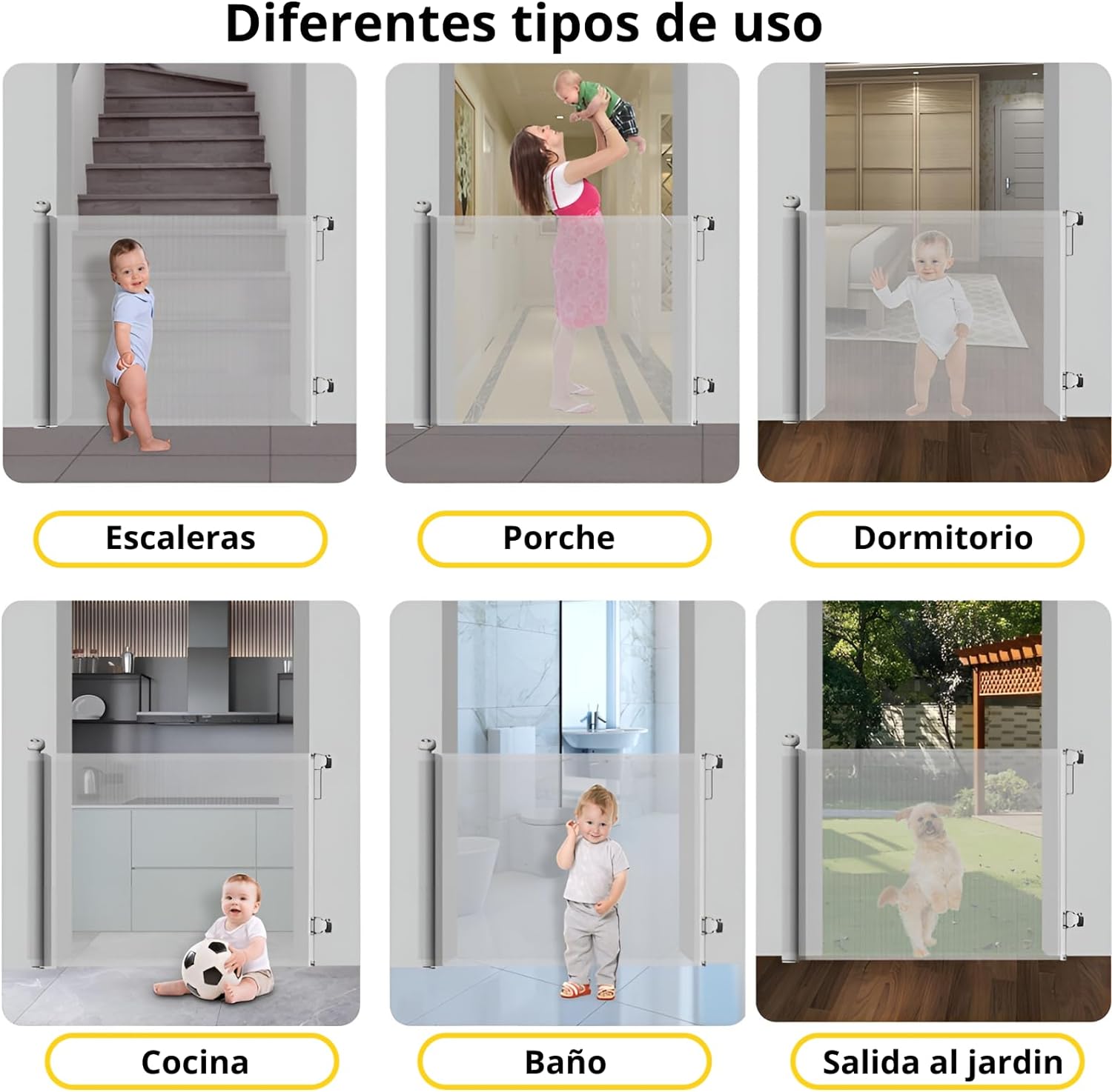 PARVULÍ Barrera Seguridad Niños Escalera Retráctil 0 a 140 Cm + 2 Protectores De Puerta - Valla Seguridad Infantil - Barrera Perros Puerta - Puerta Escalera Bebe Seguridad - Interiores Y Exteriores