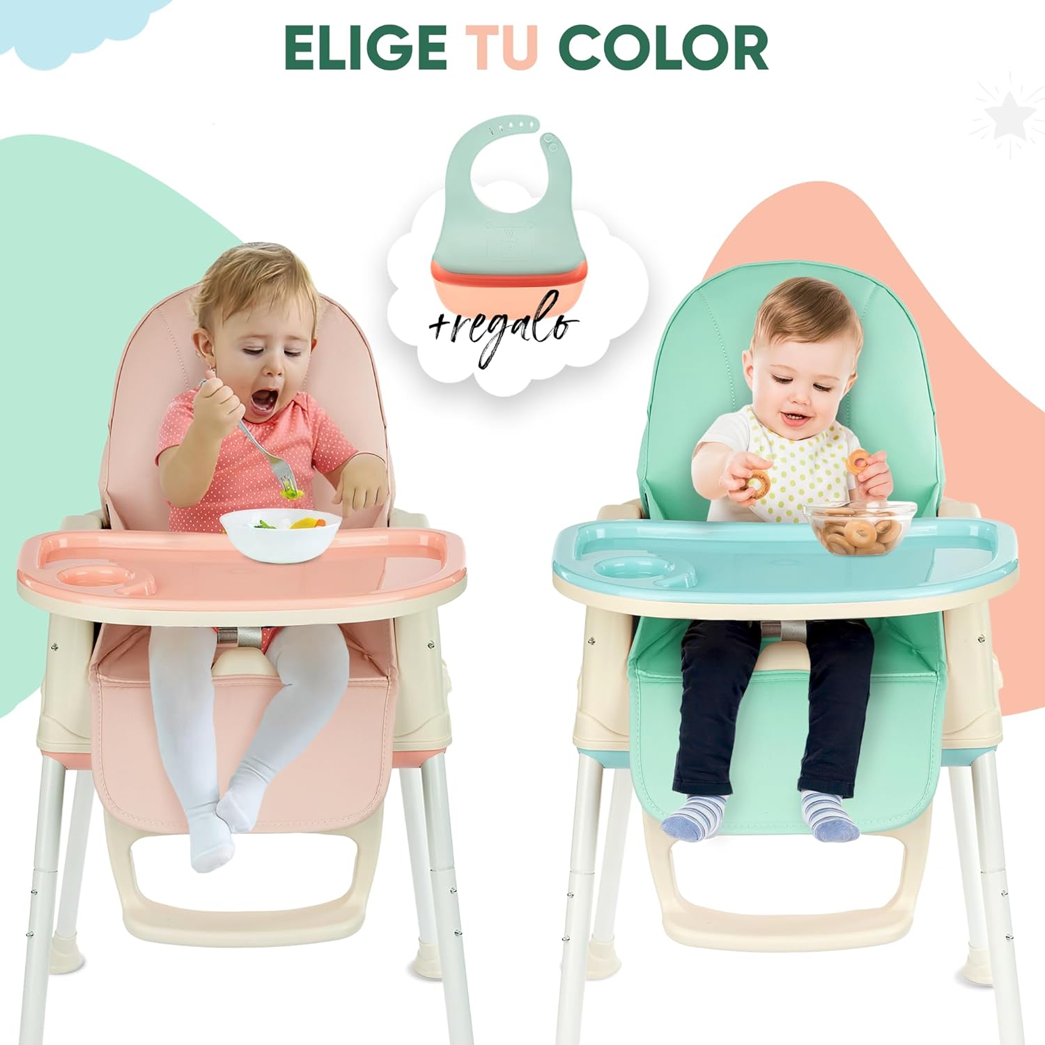 PARVULI Tronas De Bebe Con Babero De Silicona | Evolutiva Para Bebe De Hasta 25 Kg | Silla De Bebe Con Bandeja Para Comer | Trona De Bebe Plegable Y Ajustable (AZUL)