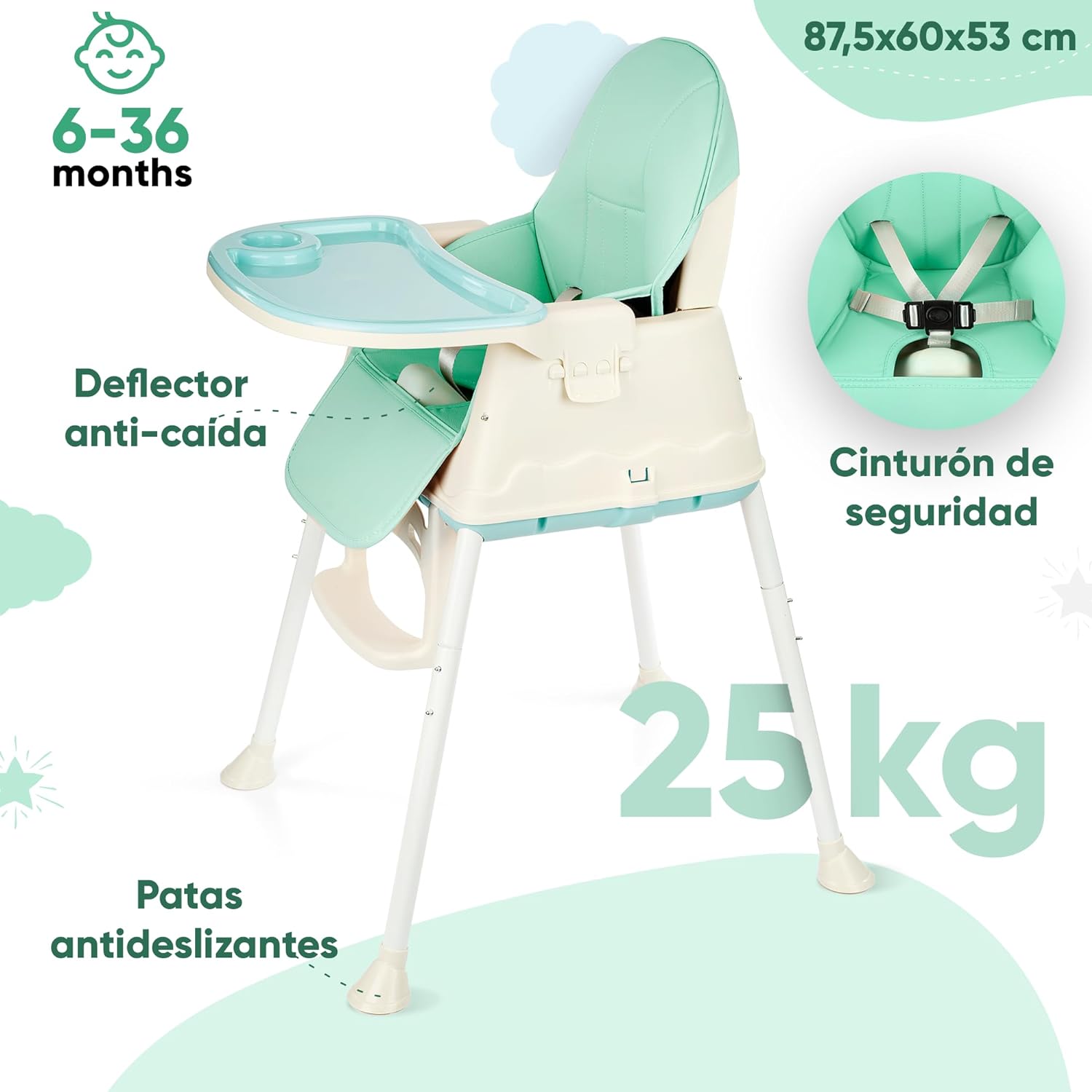 PARVULI Tronas De Bebe Con Babero De Silicona | Evolutiva Para Bebe De Hasta 25 Kg | Silla De Bebe Con Bandeja Para Comer | Trona De Bebe Plegable Y Ajustable (AZUL)