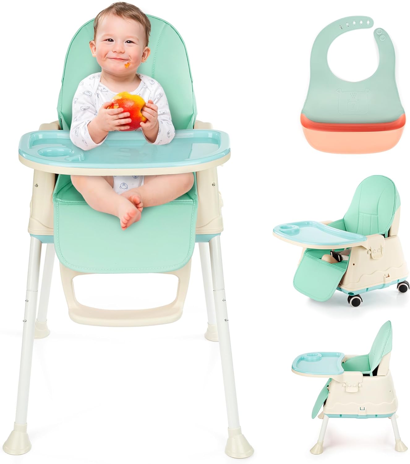 PARVULI Tronas De Bebe Con Babero De Silicona | Evolutiva Para Bebe De Hasta 25 Kg | Silla De Bebe Con Bandeja Para Comer | Trona De Bebe Plegable Y Ajustable (AZUL)