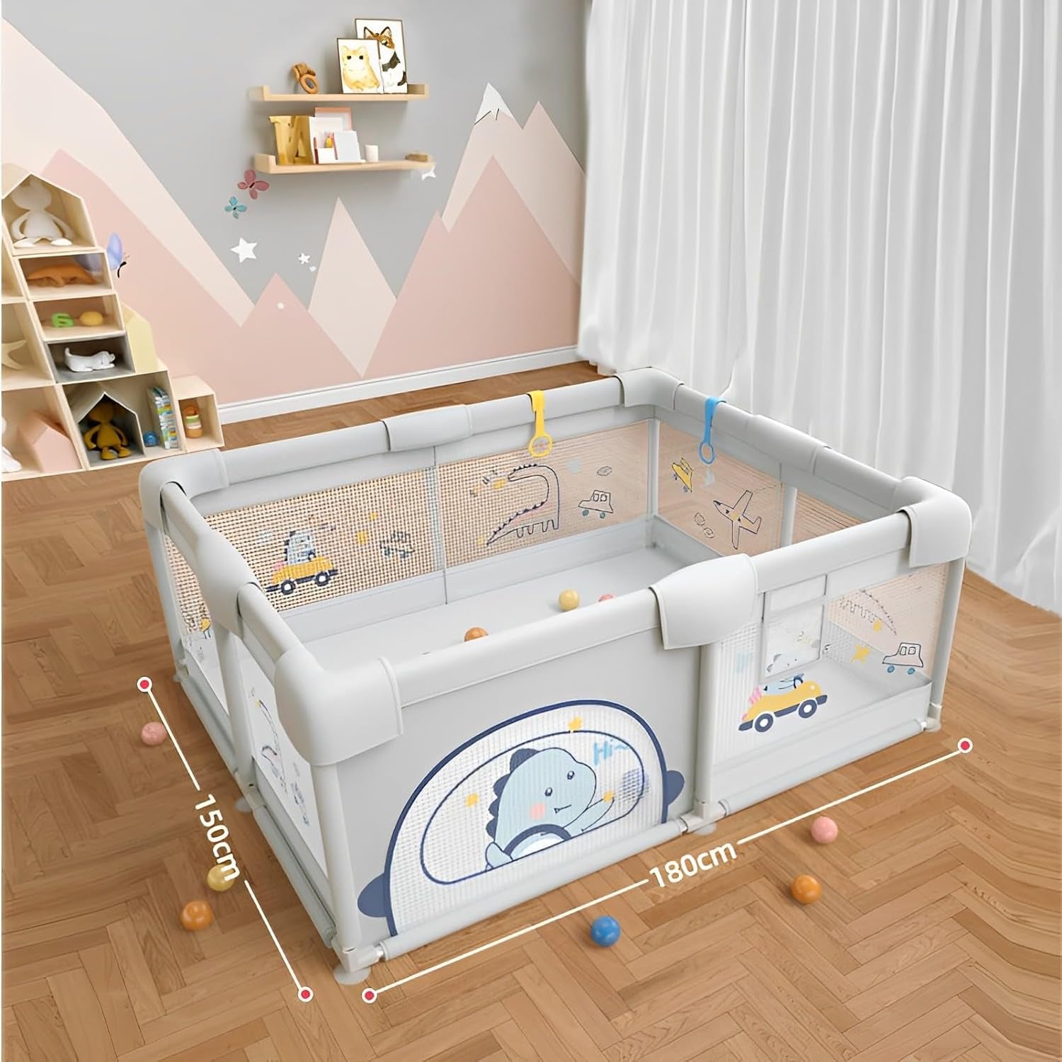 PARVULI Parque Infantil Bebe 150X180 Cm - Corralito Bebe Con 6 Agarraderas Y Alfombra De Juegos Acolchada - Parque Bebes Para Casa Plegable Con Malla Transpirable Y Vayas Con Protecciones