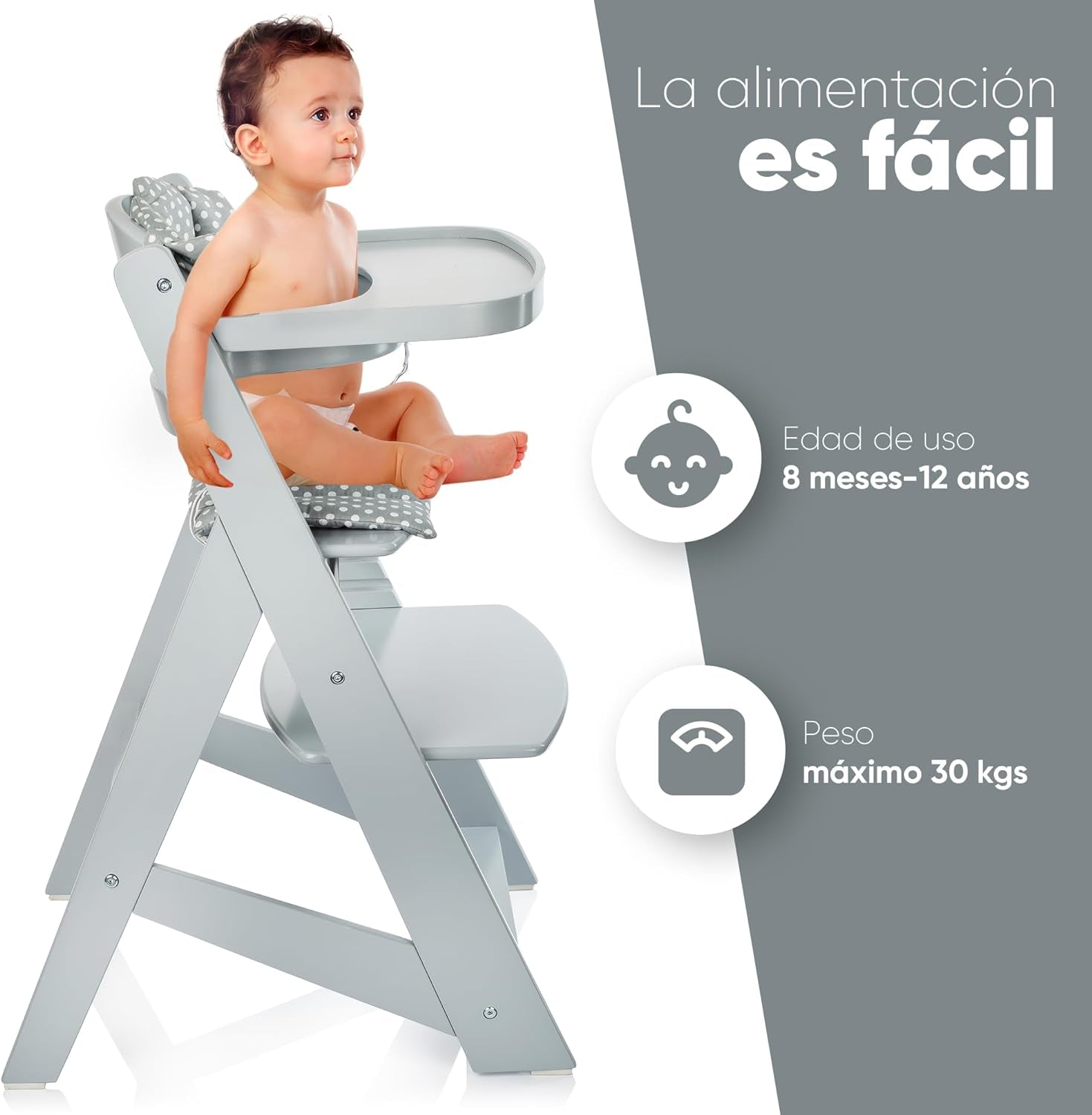 PARVULI Trona Bebe Madera Con Cojín, Vajilla De Silicona Y Babero - Trona Evolutiva Bebe De 6 Meses a 12 Años - Silla Para Comer Bebe Con Bandeja - Tronas De Bebe Para Mesa, Comedor De 80X58X48Cm