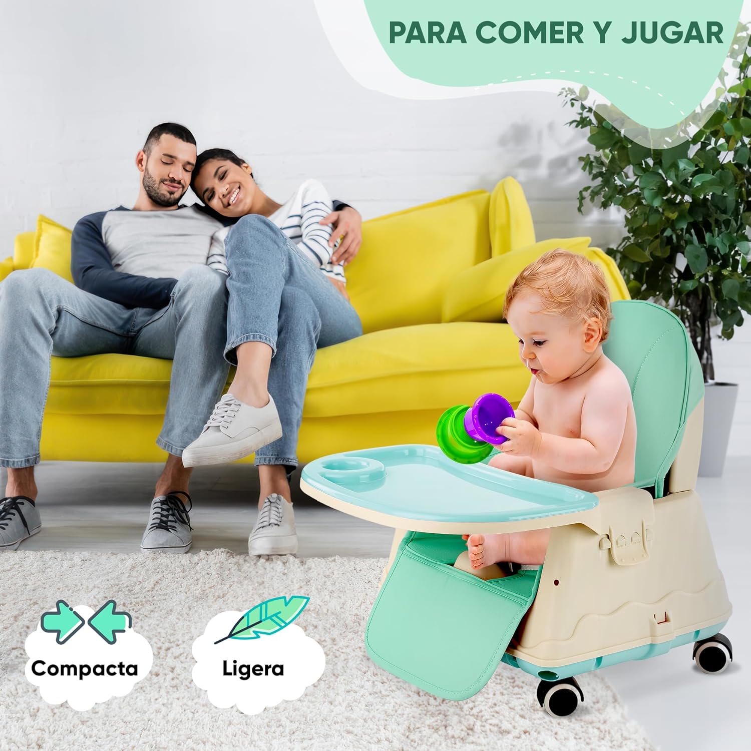 PARVULI Tronas De Bebe Con Babero De Silicona | Evolutiva Para Bebe De Hasta 25 Kg | Silla De Bebe Con Bandeja Para Comer | Trona De Bebe Plegable Y Ajustable (AZUL)