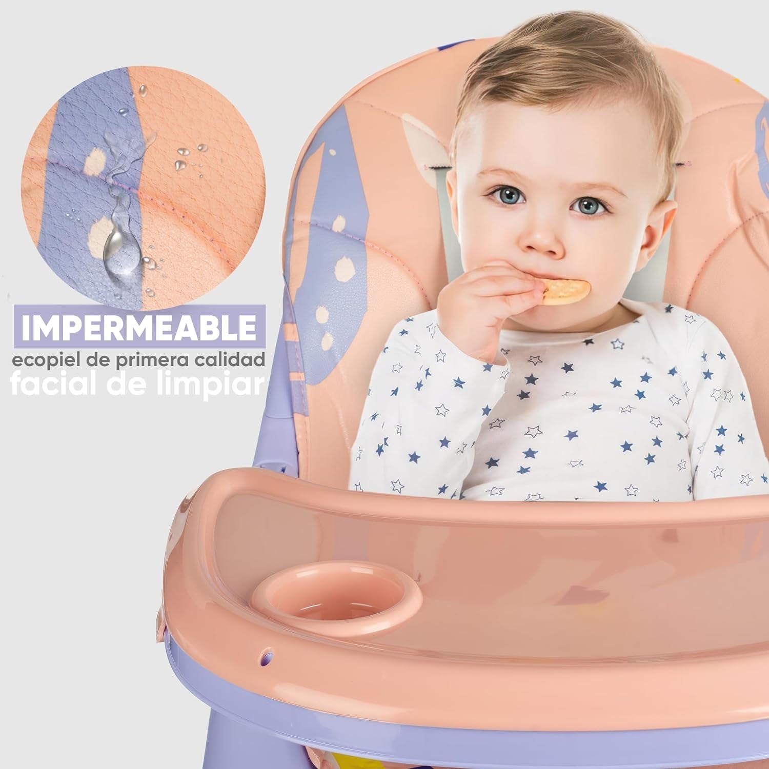 PARVULI Tronas De Bebe Con Babero Y Vajilla De Silicona - Trona De Bebe Evolutiva Hasta 25Kg - Silla De Comer Portatil Para Bebe (Estampado Rosa)